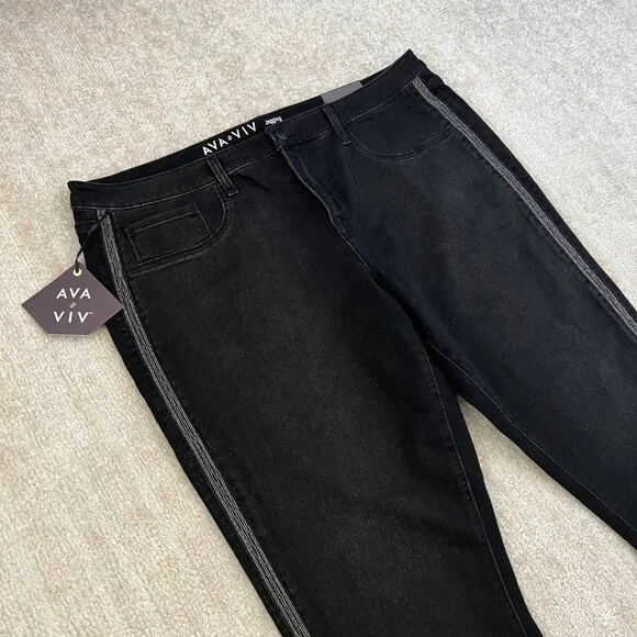 NWT Ava & Viv Super Stretch Jeggings Skinny Jeans 20W Black Boho - Picture 3 of 11